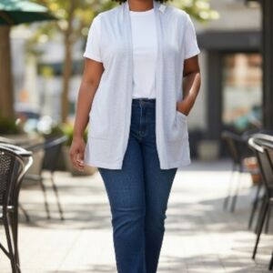 Cyrus Women's 1x Plus Size Open Front Sleeveless Cardigan Vest  Gray Sweater